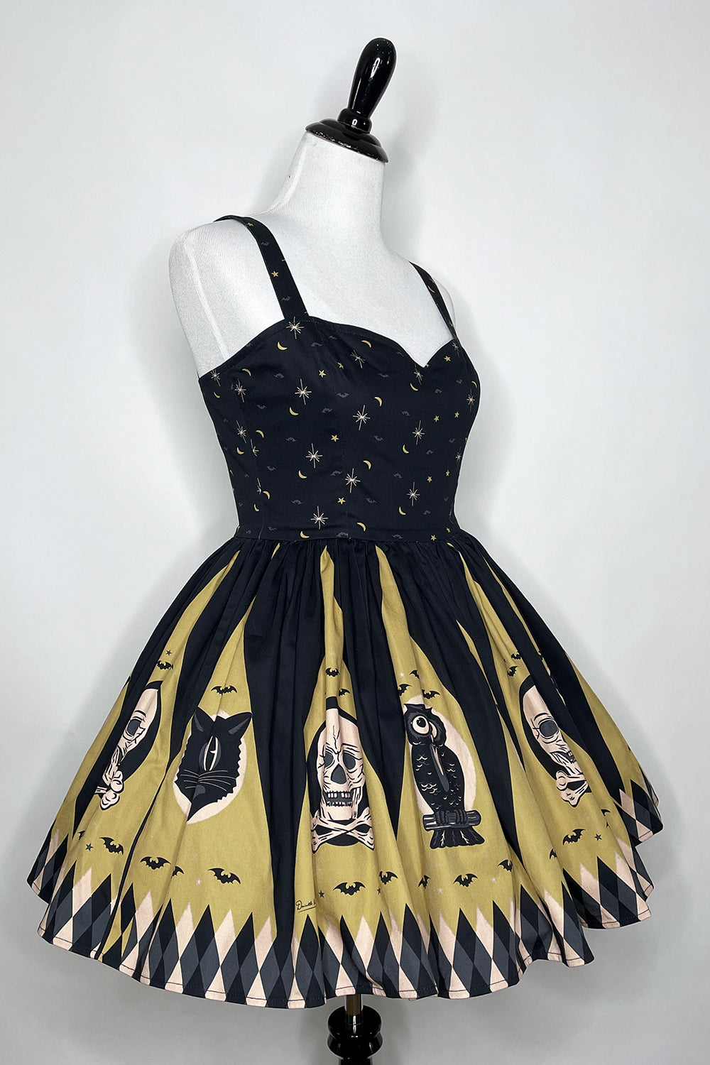 Prudence Dress in Halloween Treat Classic Gold and Grey Print - FINAL SALE