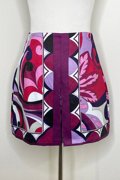 Feeling Groovy in Grape Pucci Inspired Pleat Front Mini Skirt