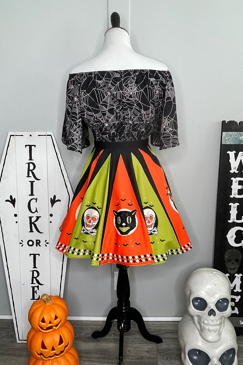 Halloween Treat Chartreuse & Orange Skirt