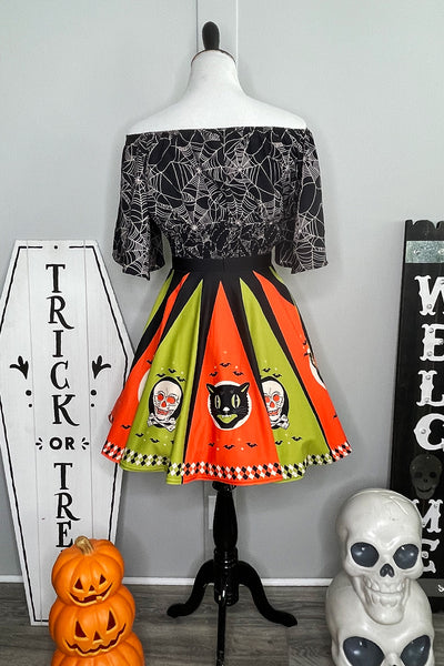 Halloween Treat Chartreuse & Orange Skater Skirt