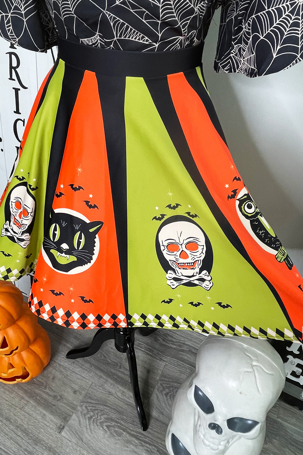 Halloween Treat Chartreuse & Orange Skirt