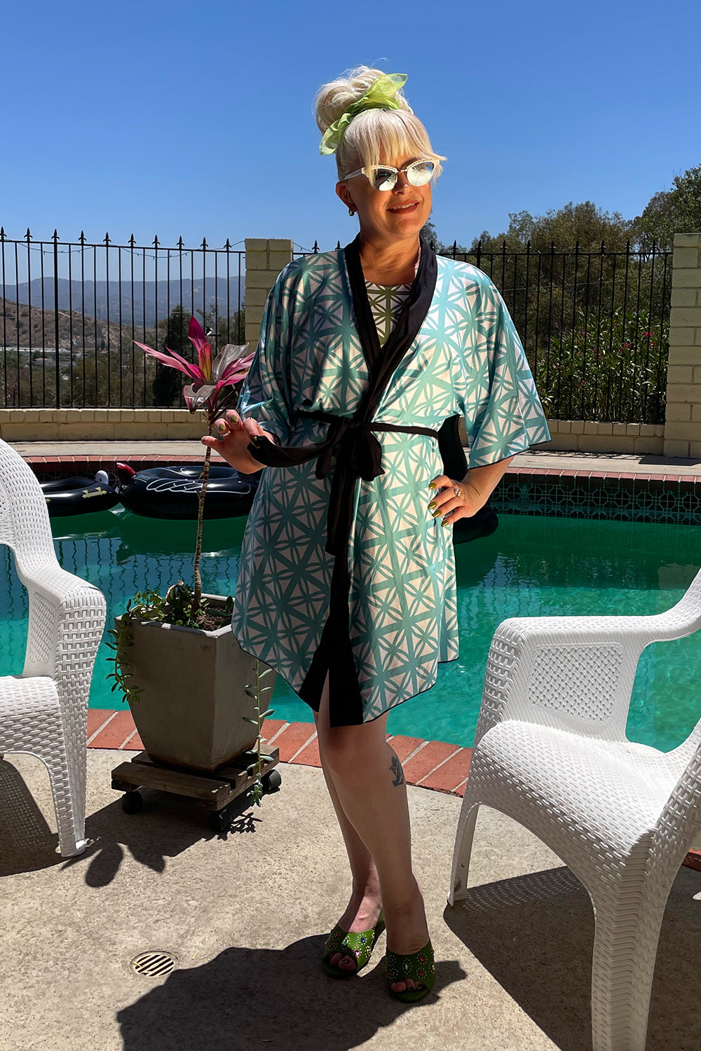 Turquoise Breeze Block Kimono Robe